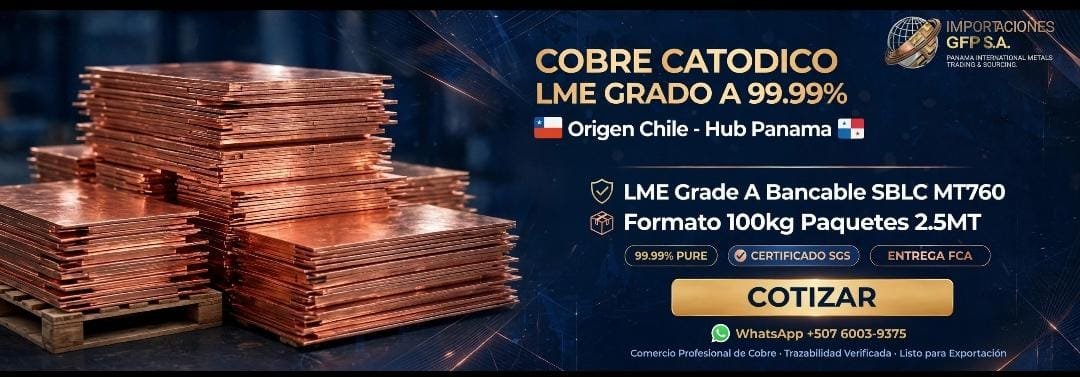 Cátodos de cobre LME Grado A 99.99 %, origen Chile
