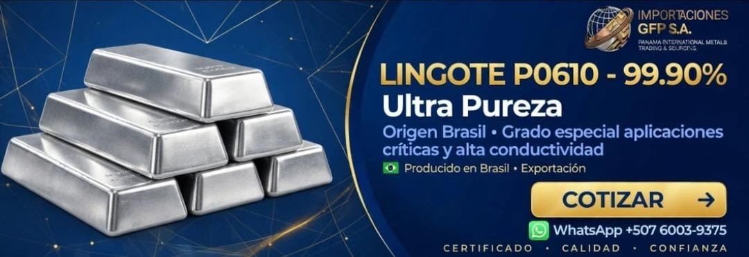 Lingotes de aluminio A8, pureza 99.8 %, origen Brasil